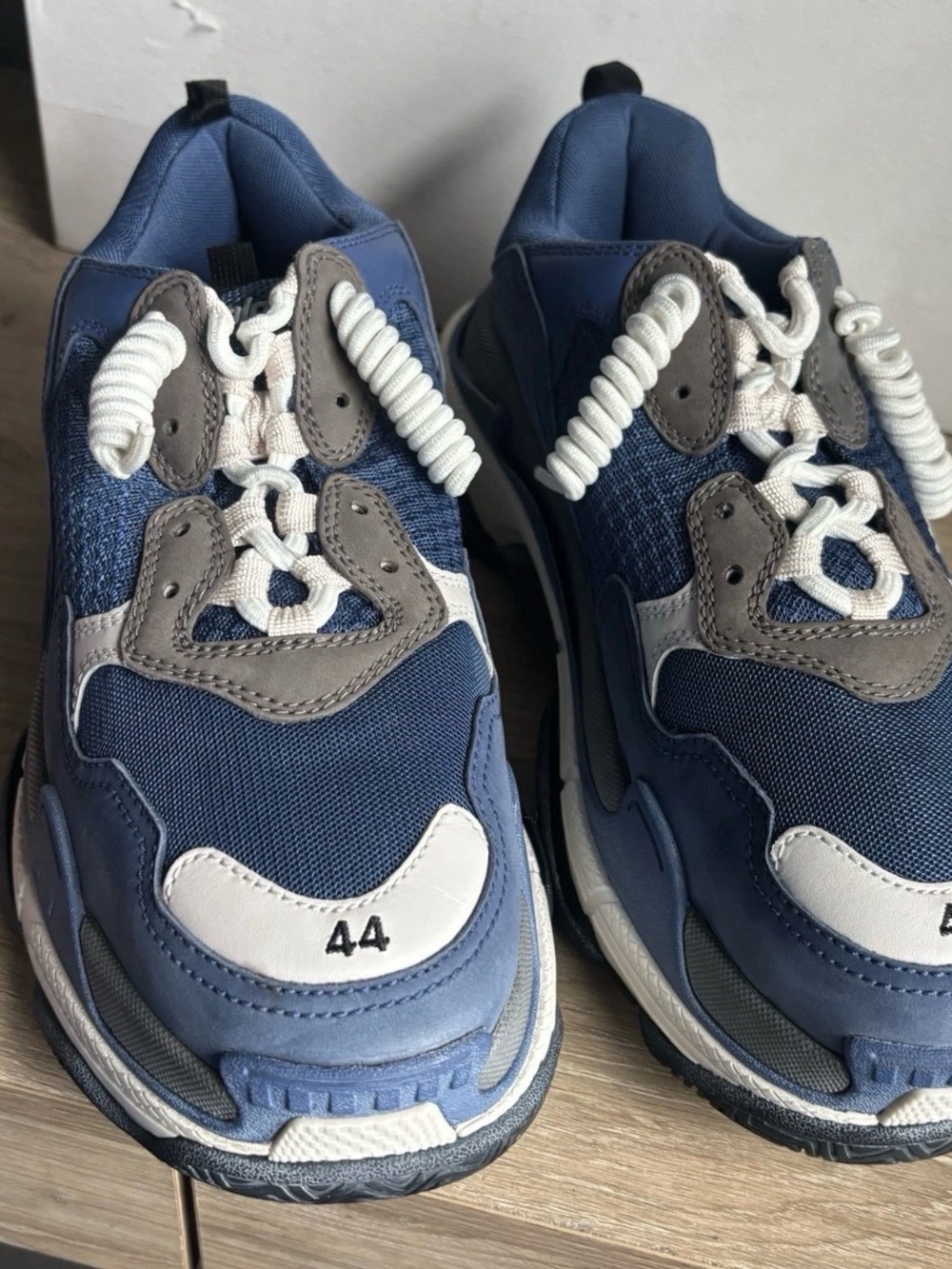 Balenciaga 'Triple S' Navy Blue Curly Lace Low Top Sneakers Sz 11 - Picture 6 of 13